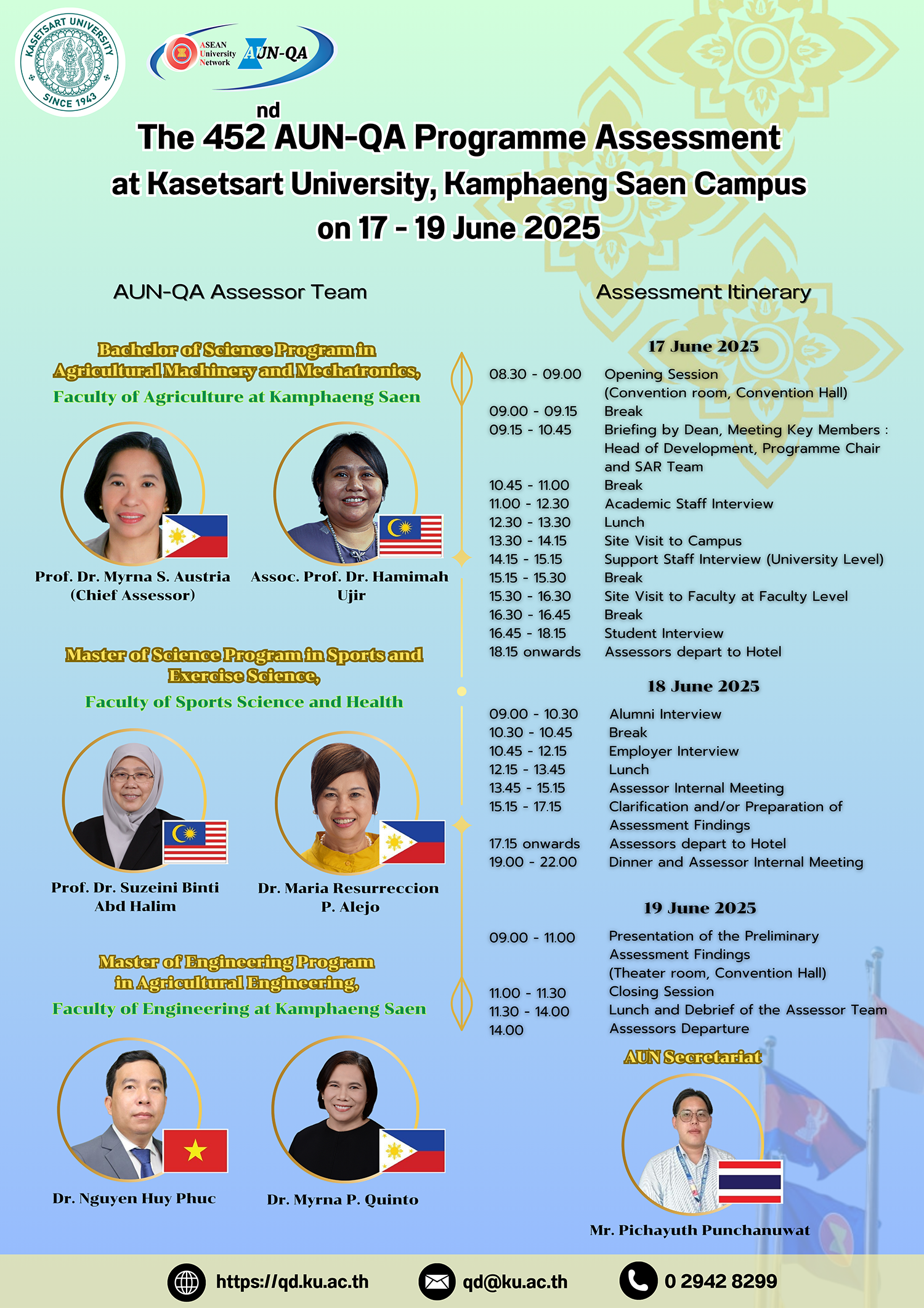 The 452 AUN QA Programme Assessment at Kasetsart University Kamphaeng Saen Campus on 17 19 June 2025 p